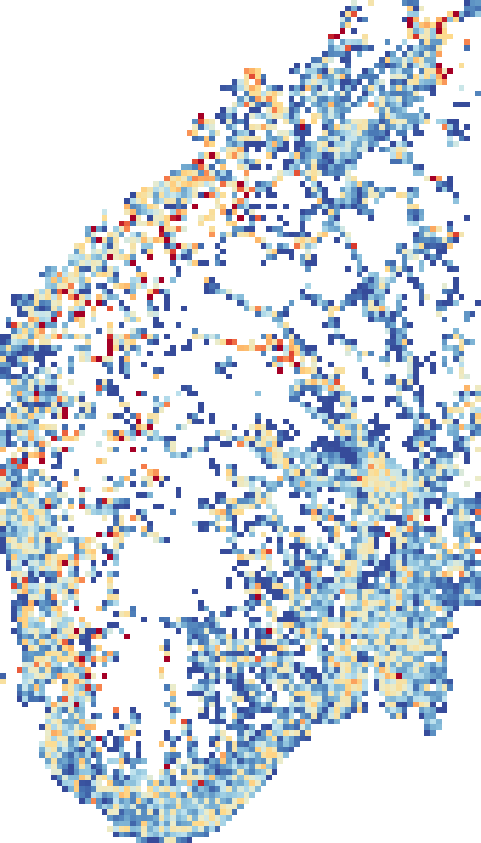 Predictions for employment composition per tile for Norway